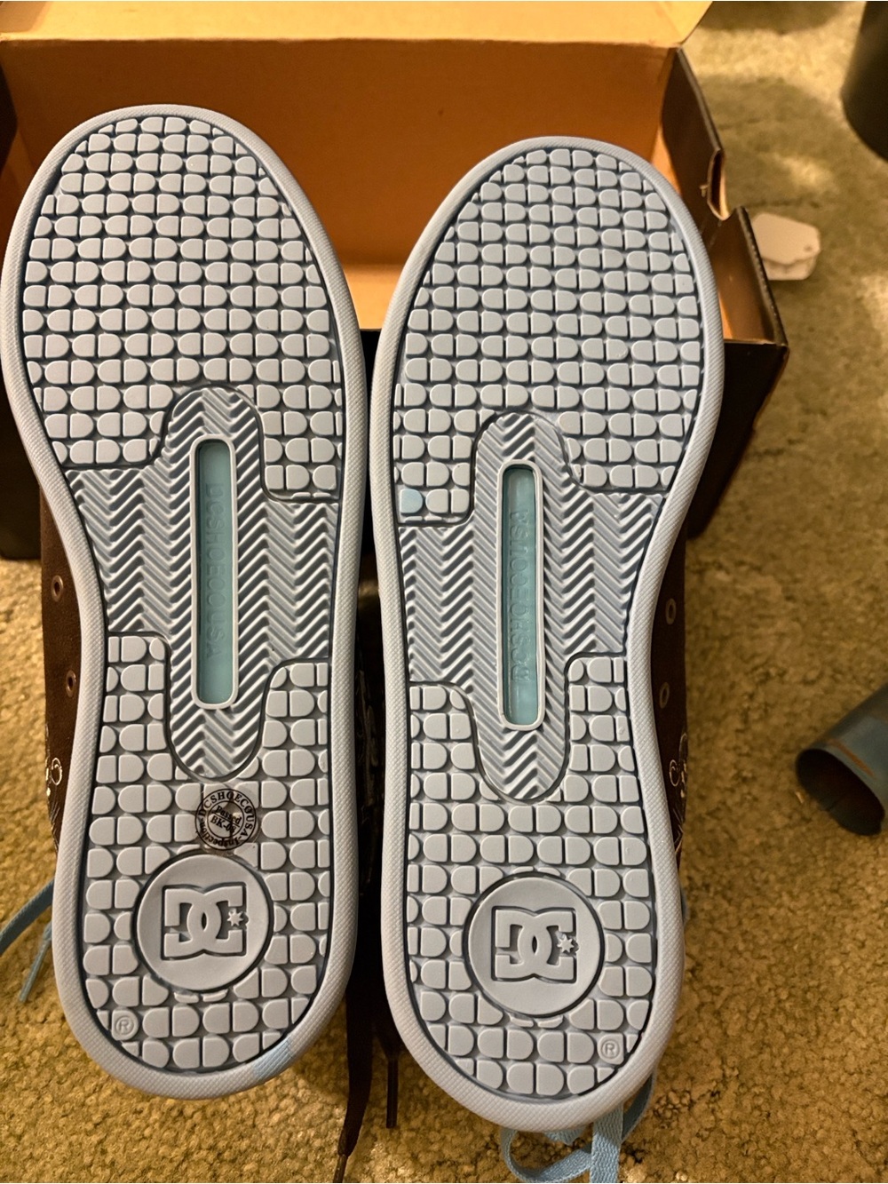 DC Brown Suede Sneakers with Light Blue Accents - Picture 6 of 6